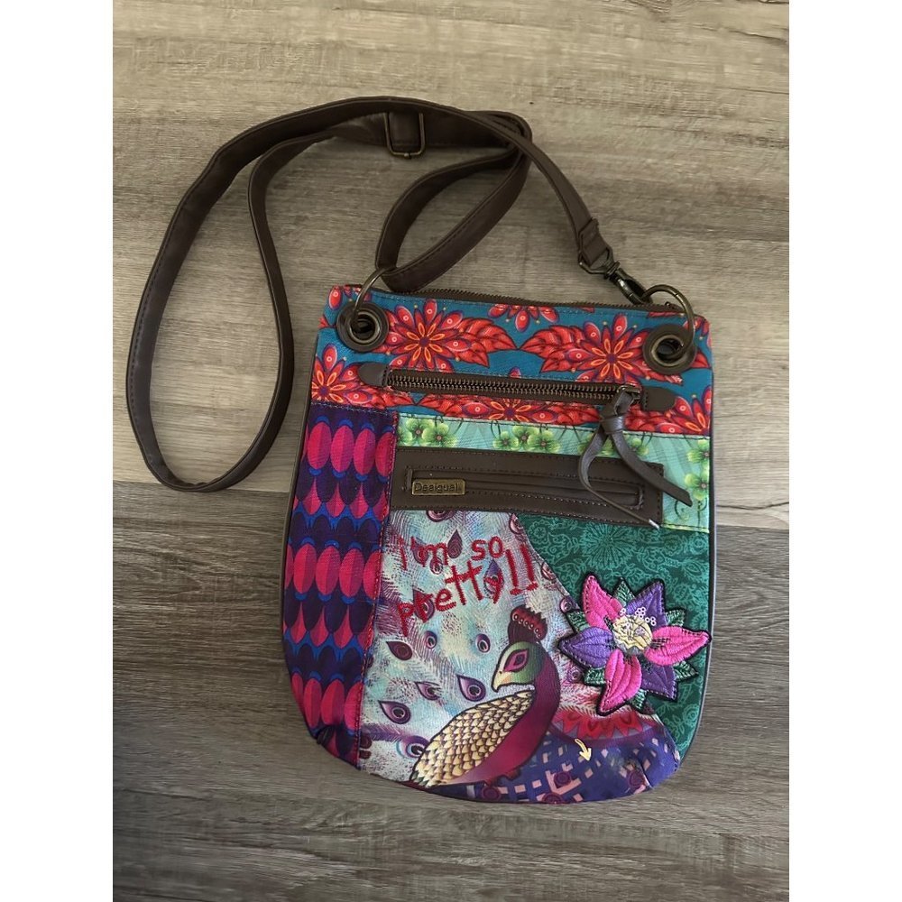 Desigual Multicolor Peacock Crossbody Bag - Teal, Purple, Pink, Blue, Brown